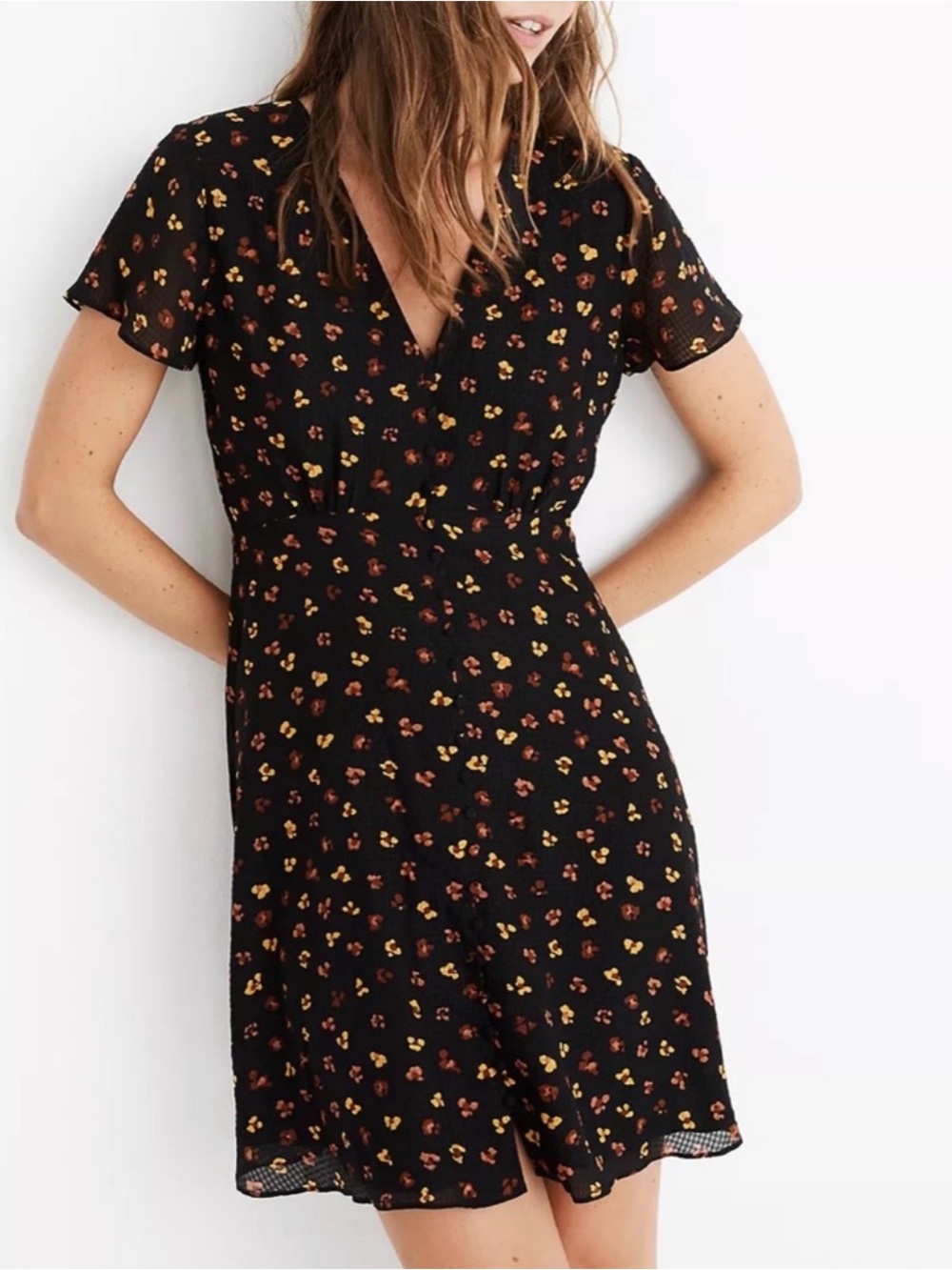 Madewell Silk Button-Front Swing Dress in Feline Floral